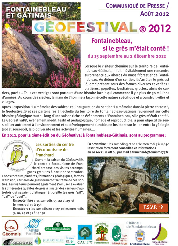Géofestival Fontainebleau Gâtinais 2012 - Communiqué de presse recto